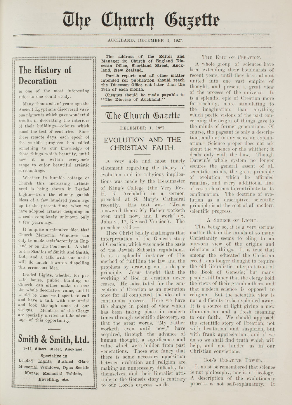 Church Gazette, Auckland: December 1927