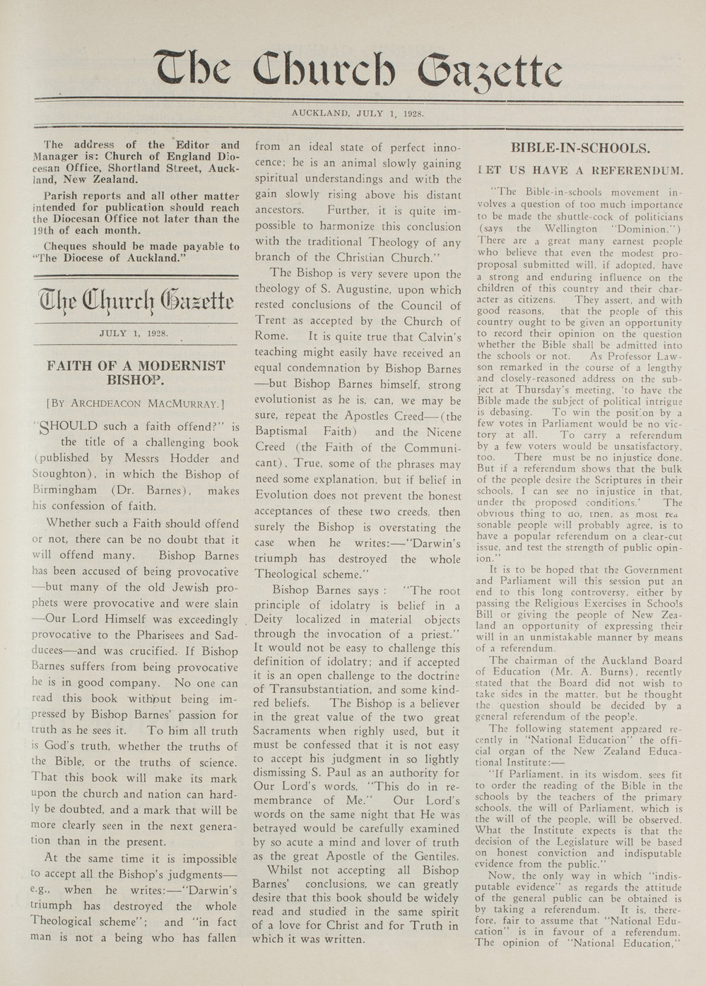 Church Gazette, Auckland: July 1928