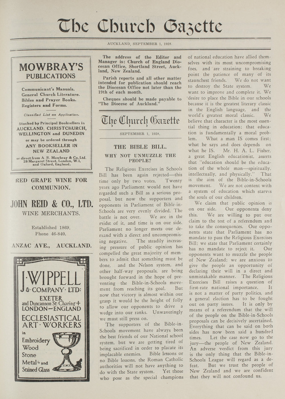 Church Gazette, Auckland: September 1928
