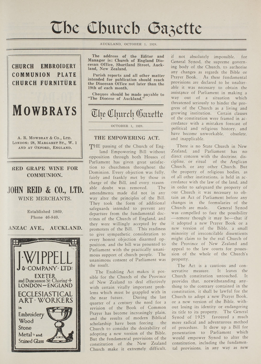 Church Gazette, Auckland: October 1928
