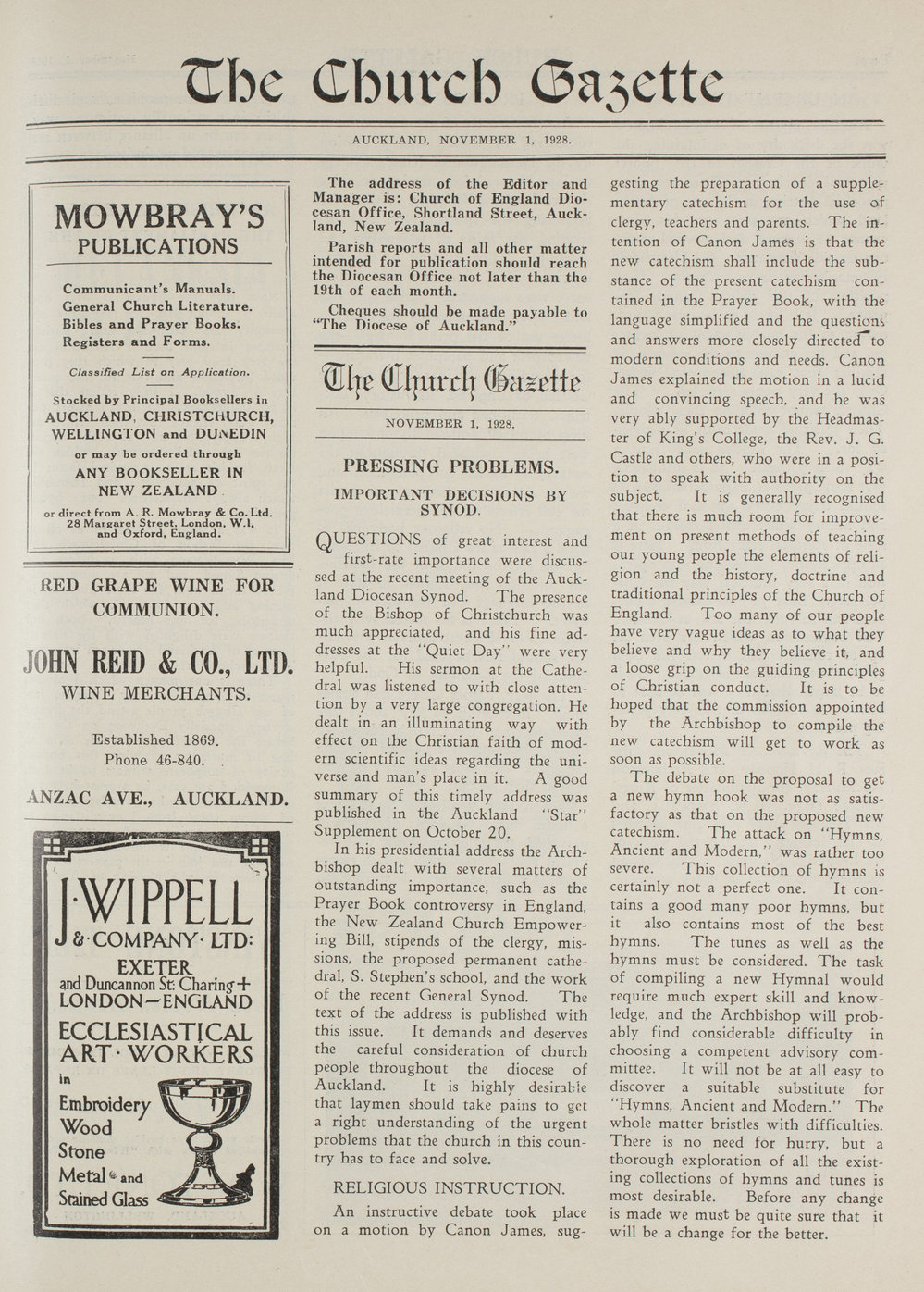 Church Gazette, Auckland: November 1928