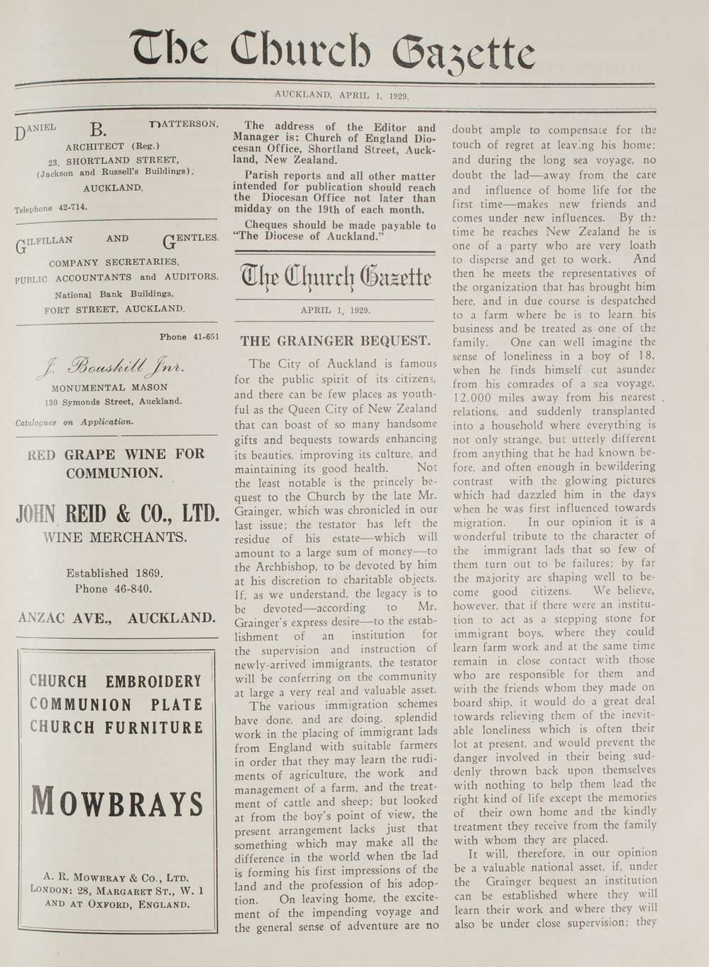 Church Gazette, Auckland: April 1929