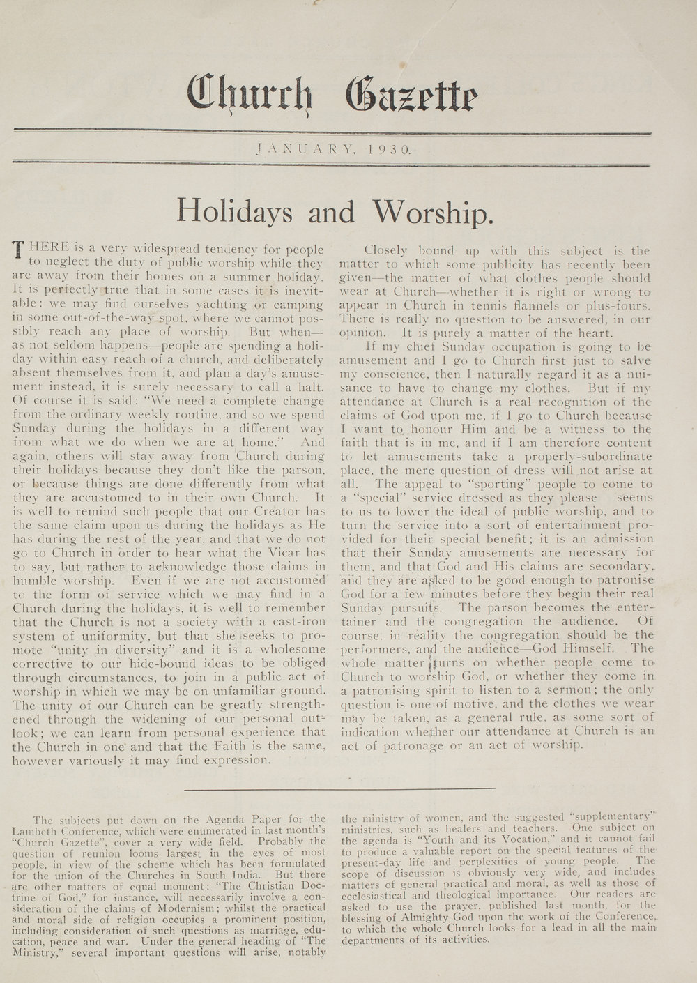 Church Gazette, Auckland: January 1930