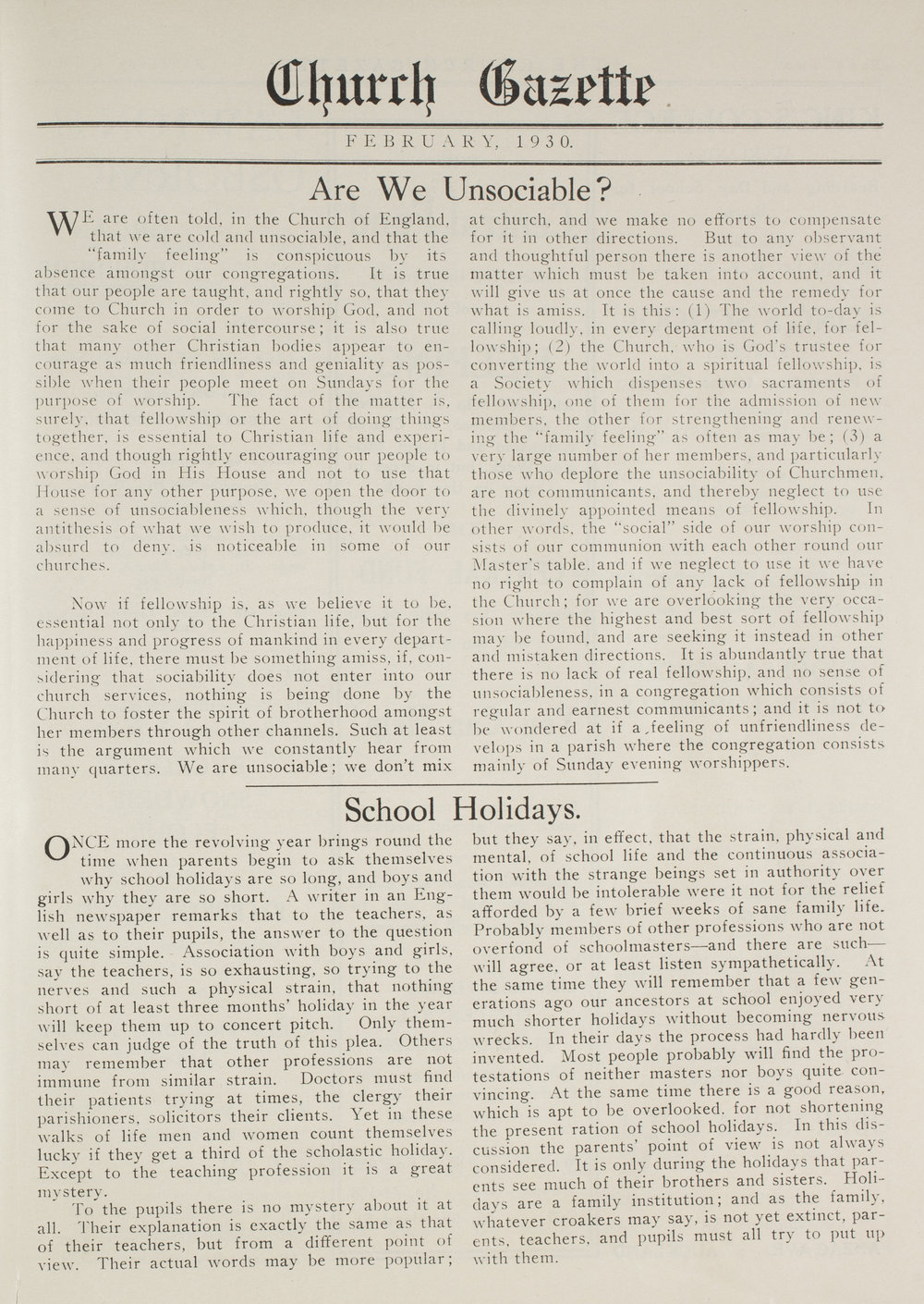 Church Gazette, Auckland: February 1930
