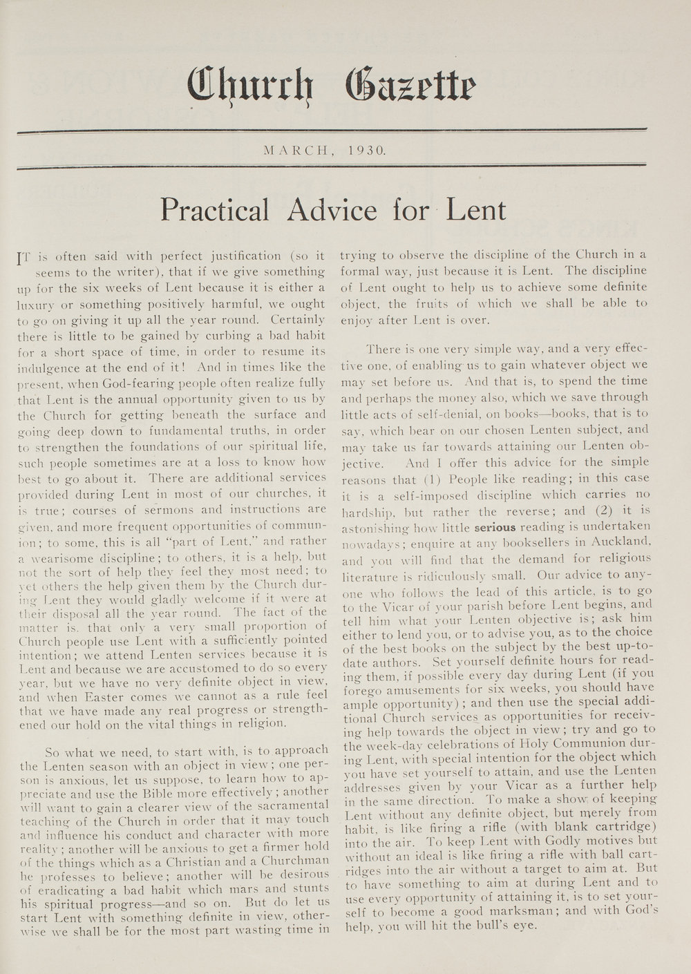 Church Gazette, Auckland: March 1930