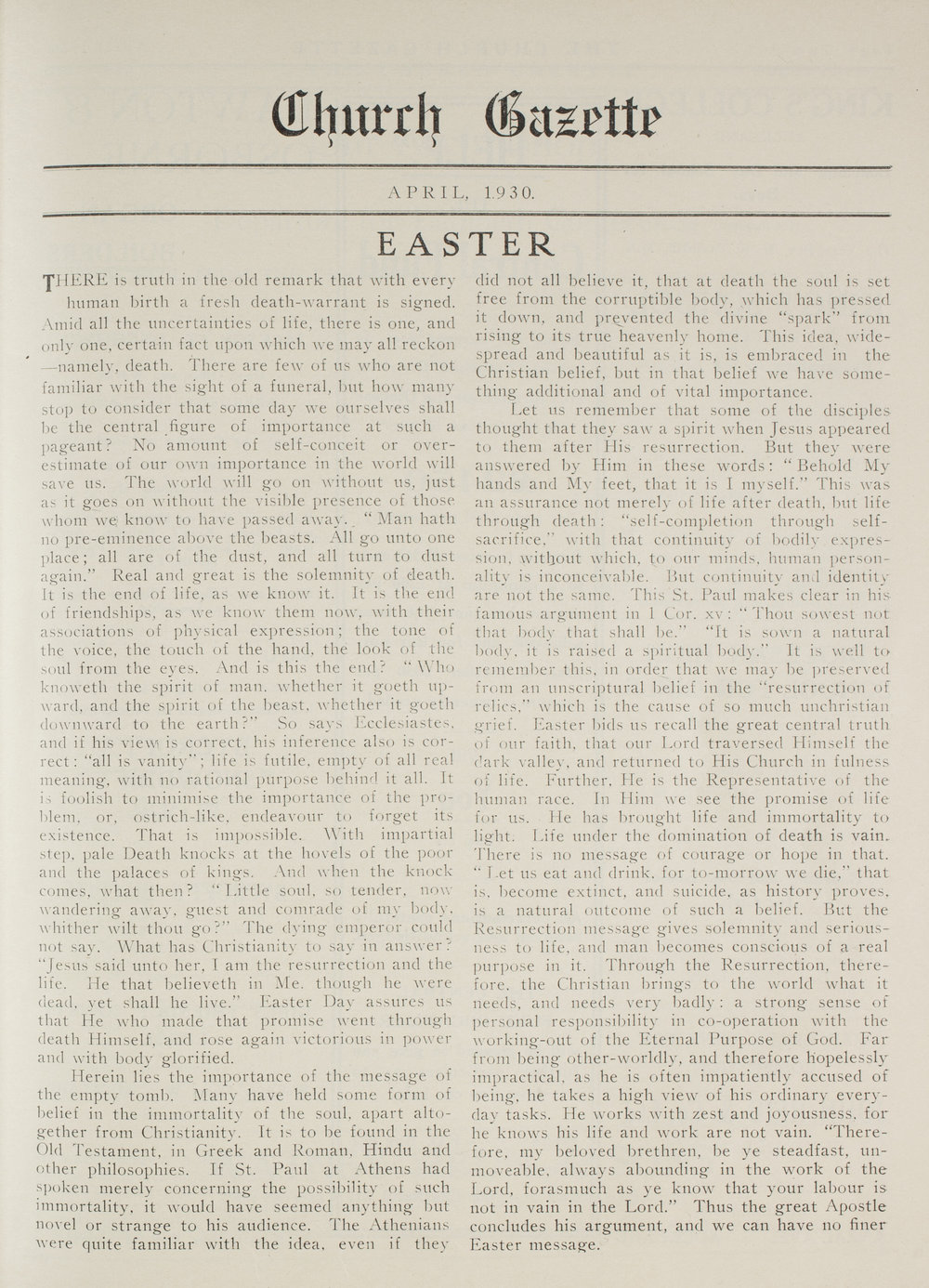 Church Gazette, Auckland: April 1930