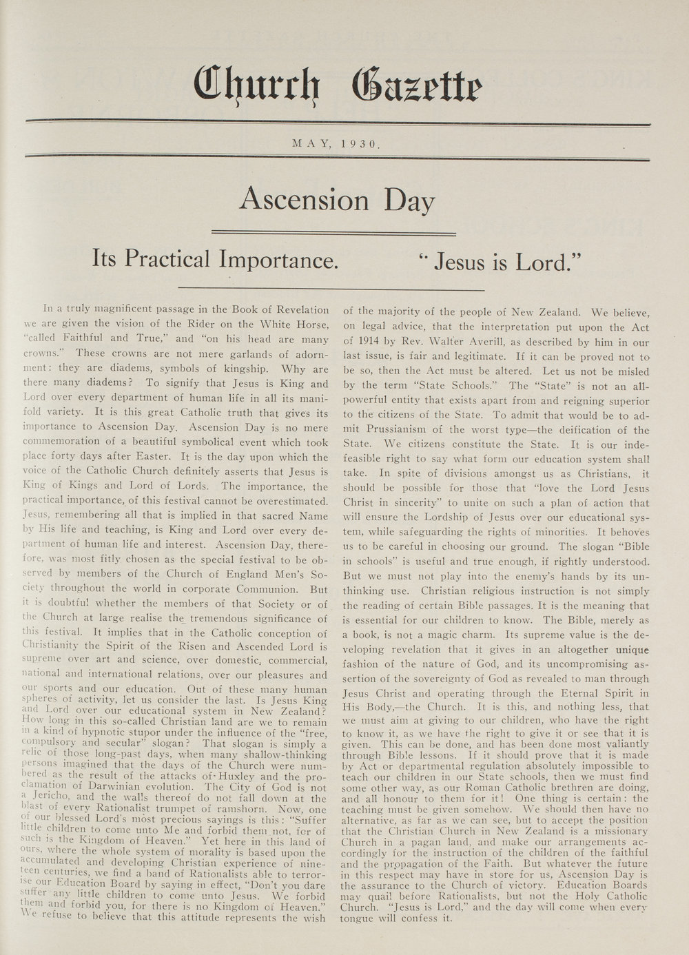 Church Gazette, Auckland: May 1930