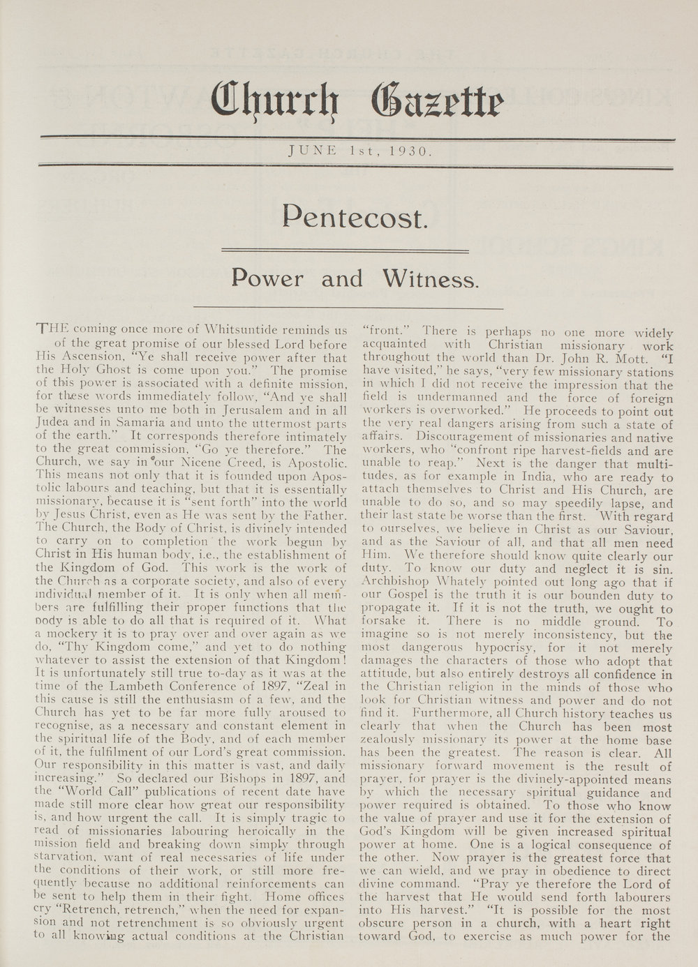 Church Gazette, Auckland: June 1930