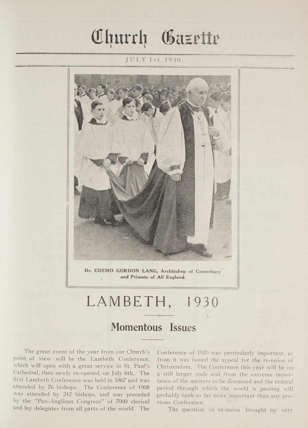 Church Gazette, Auckland: July 1930