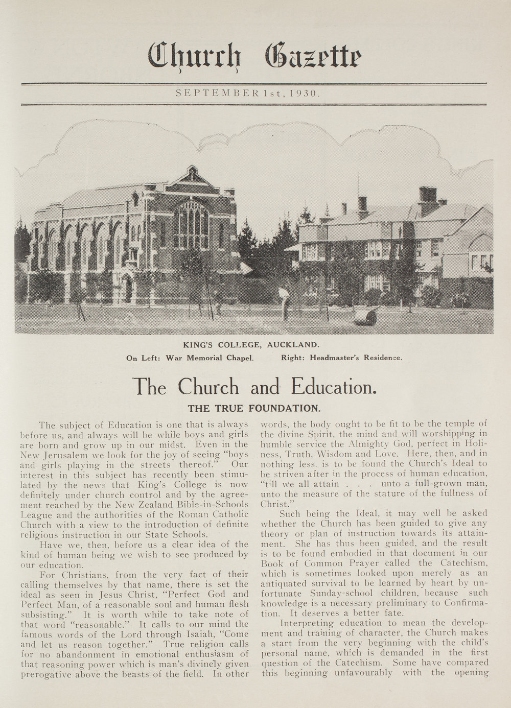 Church Gazette, Auckland: September 1930