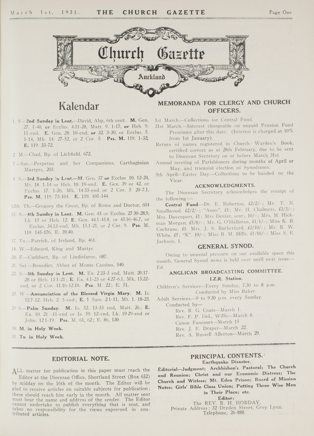 Church Gazette, Auckland: March 1931
