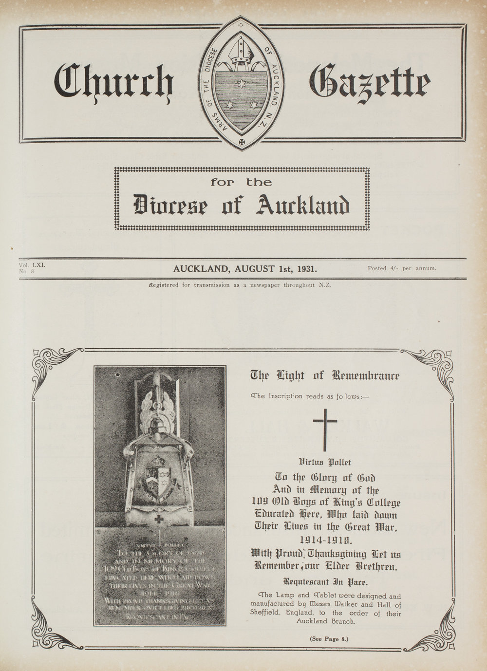 Church Gazette, Auckland: August 1931