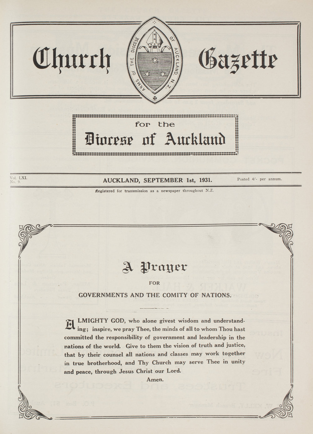 Church Gazette, Auckland: September 1931