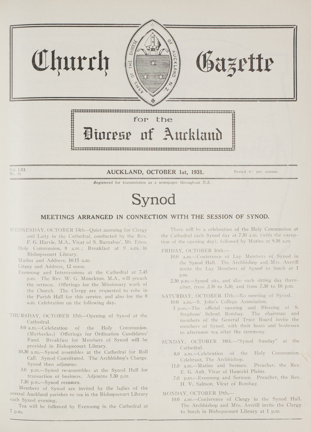 Church Gazette, Auckland: October 1931