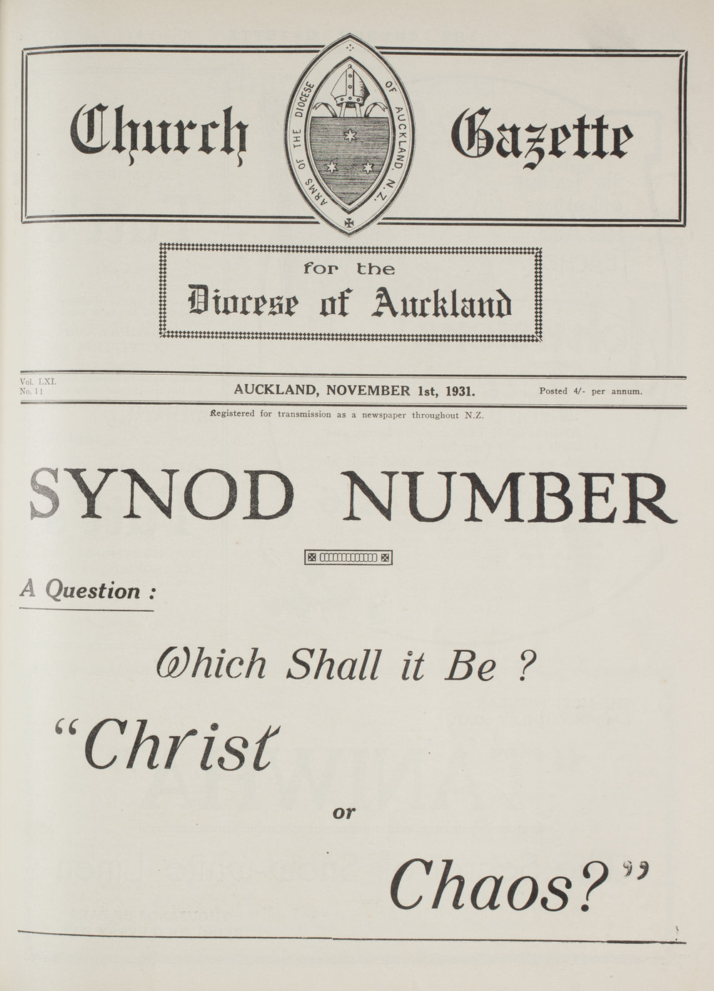 Church Gazette, Auckland: November 1931