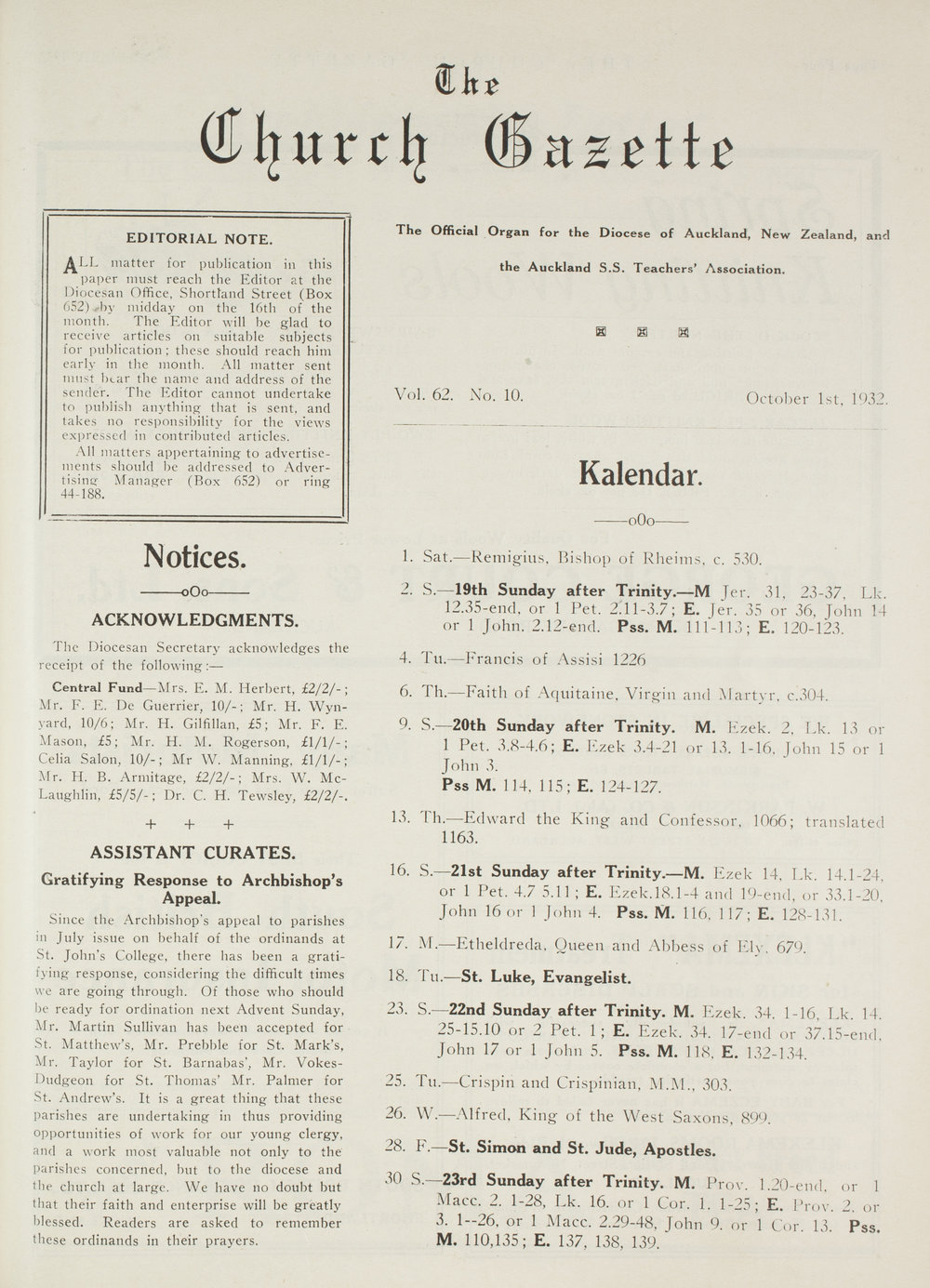 Church Gazette, Auckland: October 1932