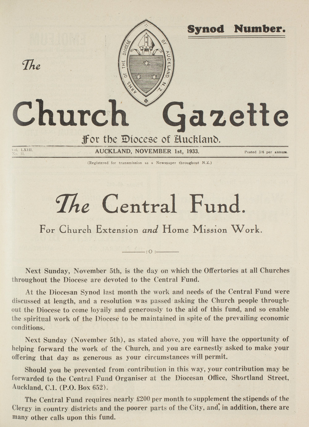 Church Gazette, Auckland: November 1933
