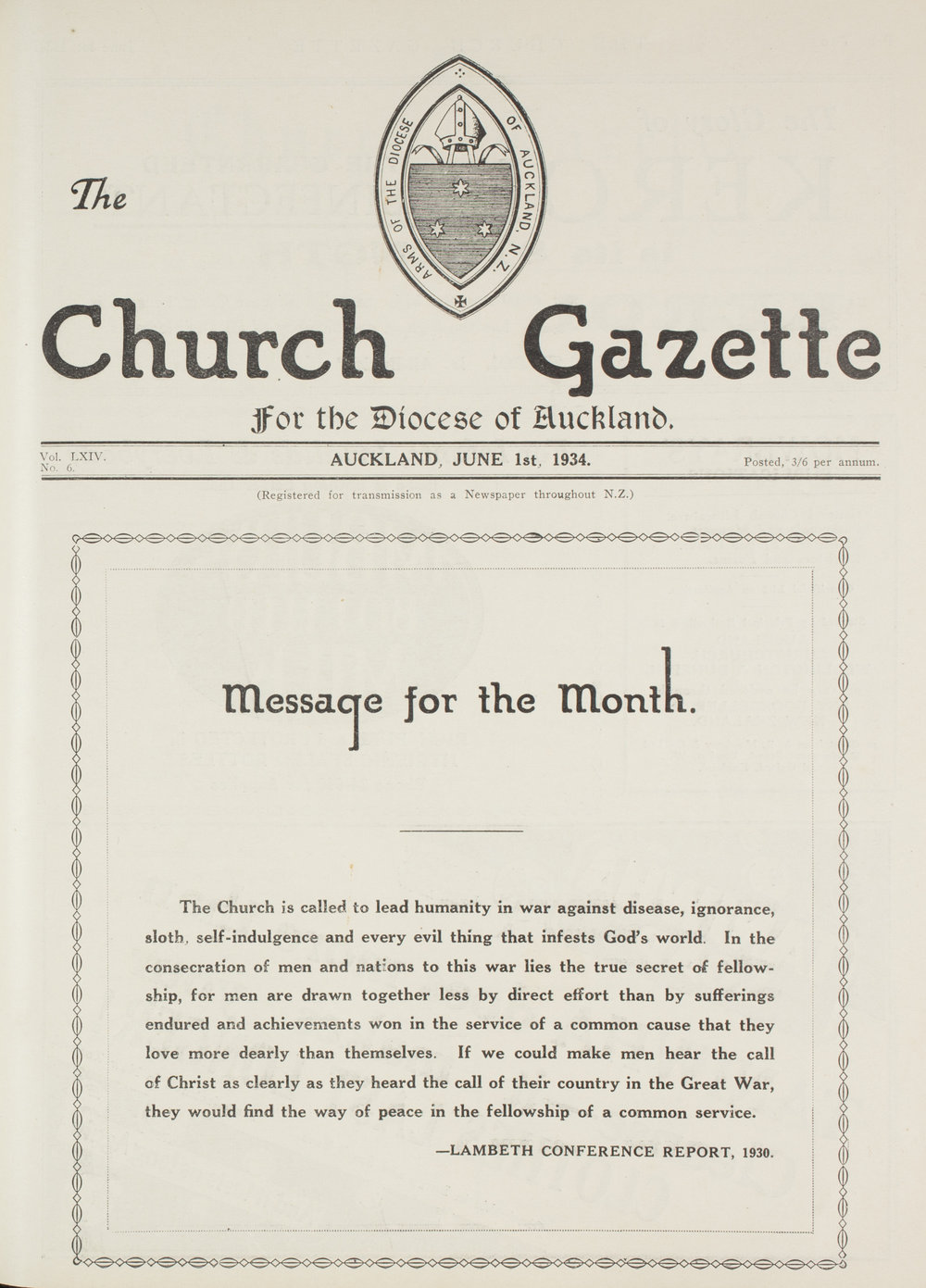 Church Gazette, Auckland: June 1934