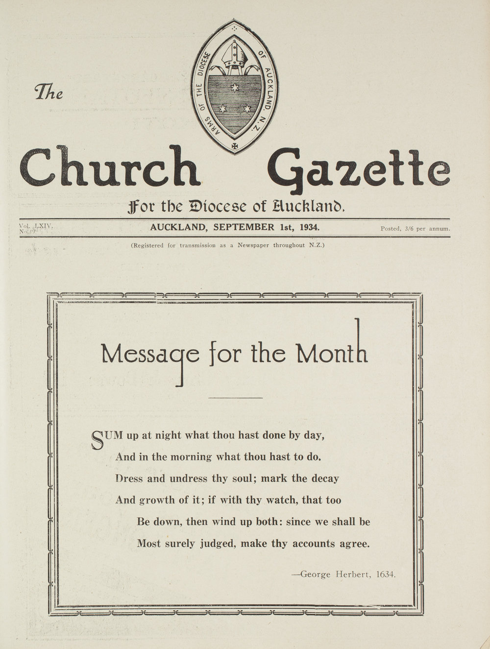 Church Gazette, Auckland: September 1934
