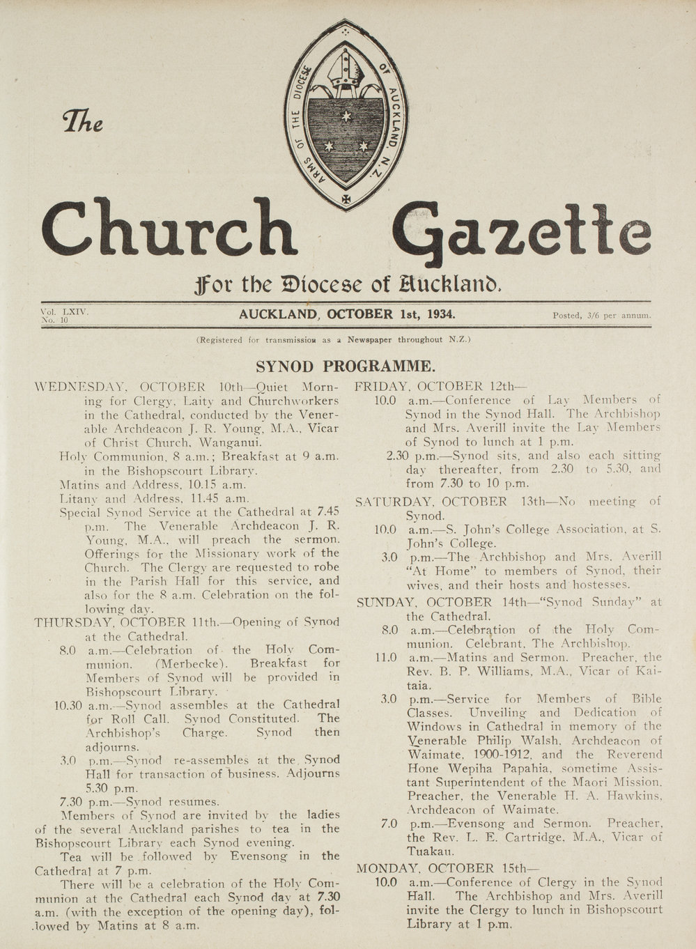 Church Gazette, Auckland: October 1934