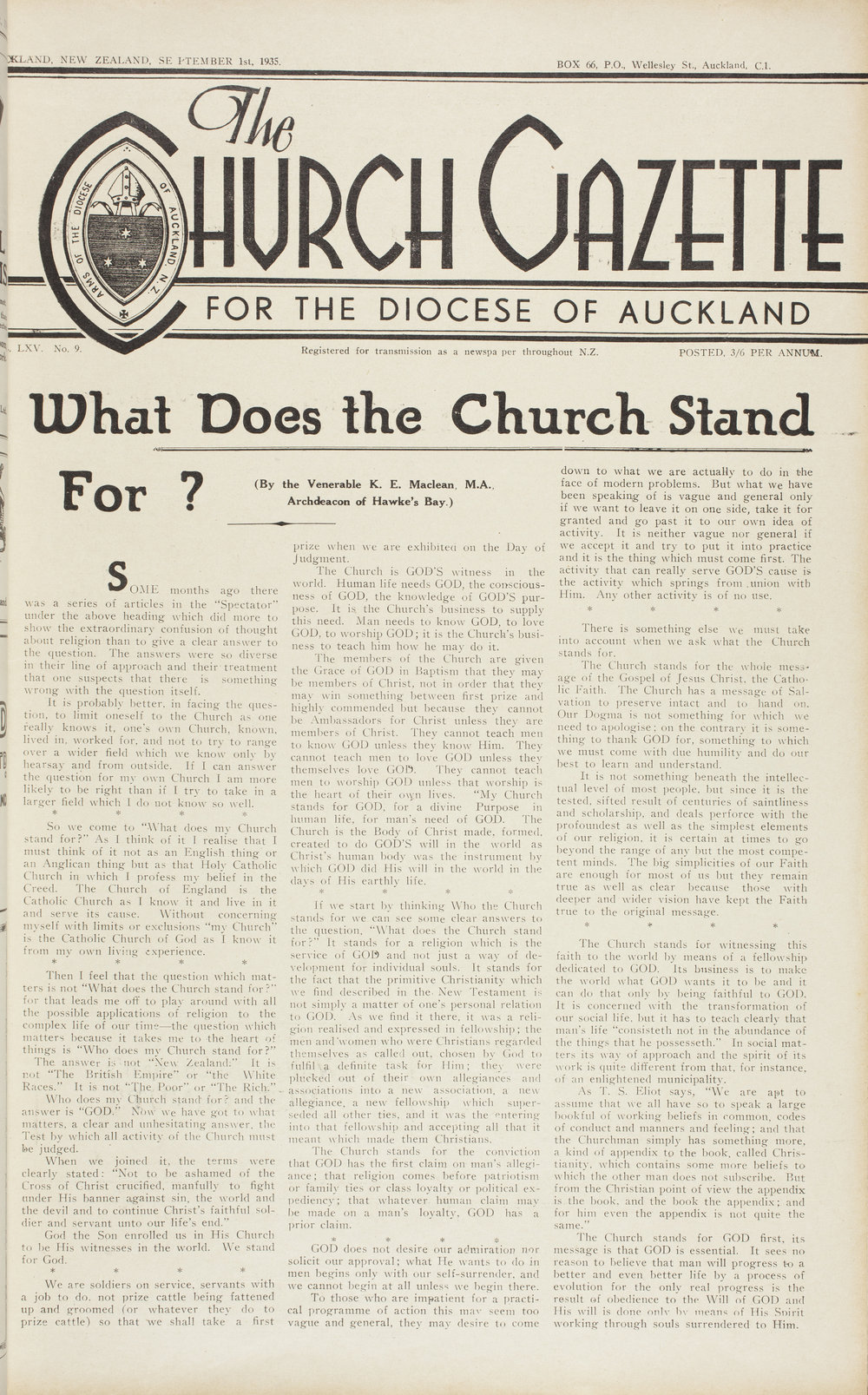 Church Gazette, Auckland: September 1935
