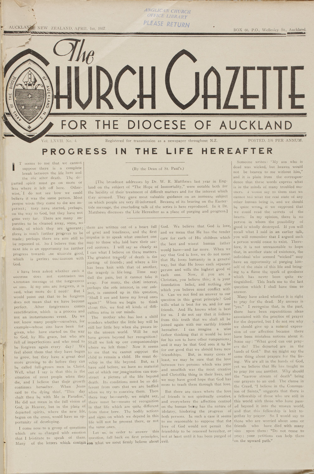 Church Gazette, Auckland: April 1937