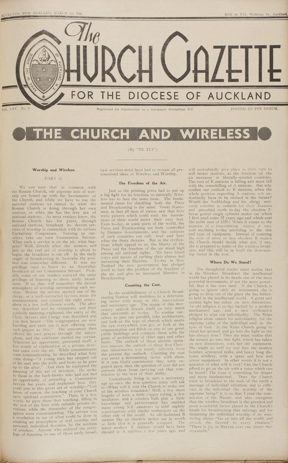 Church Gazette, Auckland: March 1936