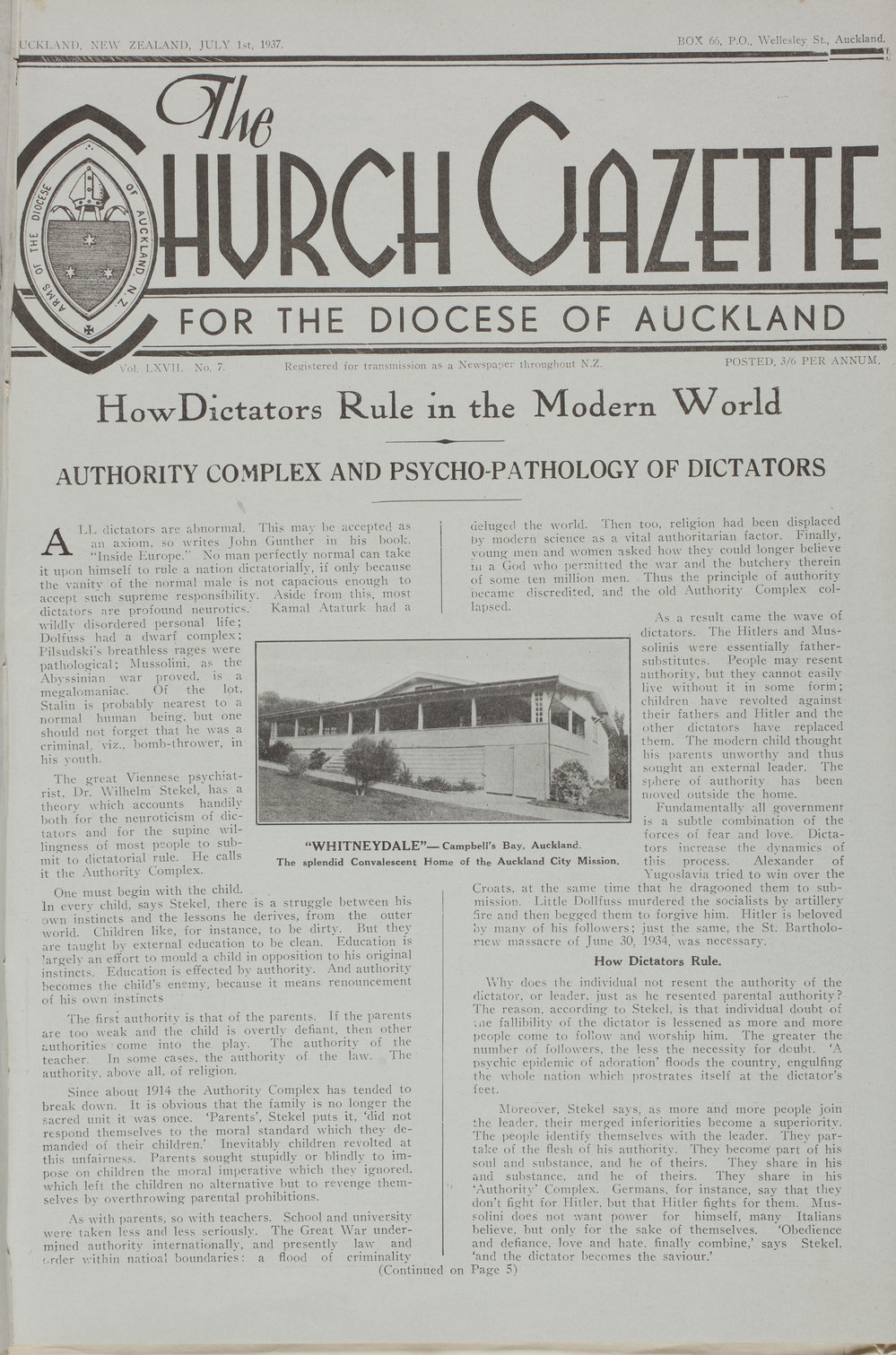 Church Gazette, Auckland: July 1937