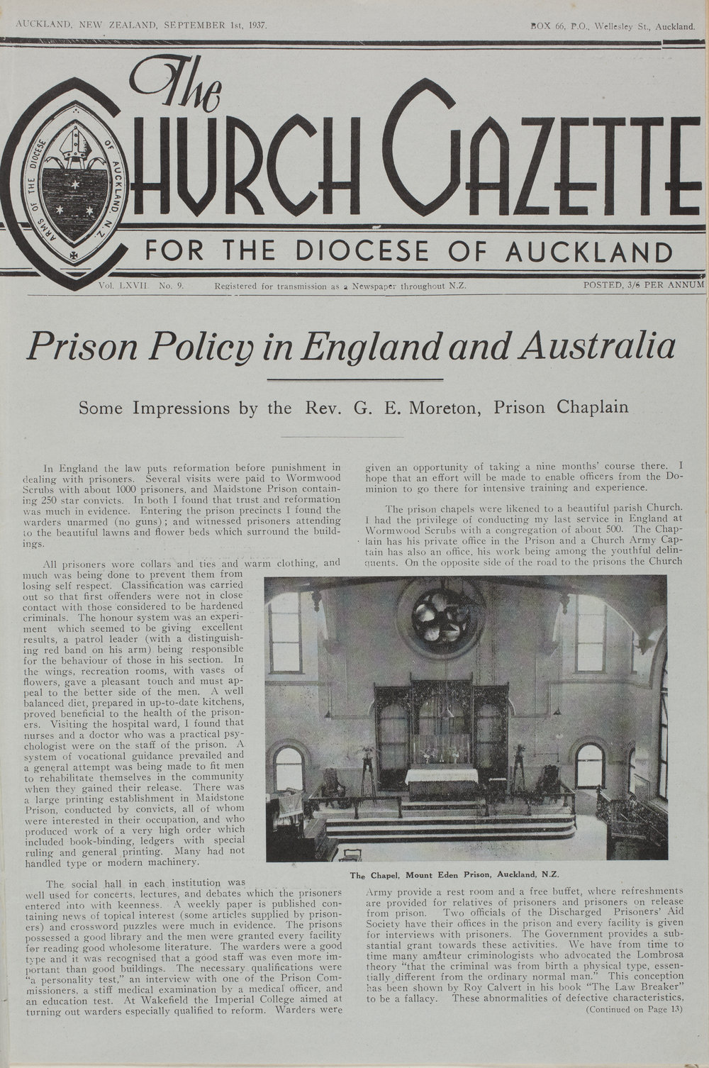 Church Gazette, Auckland: September 1937