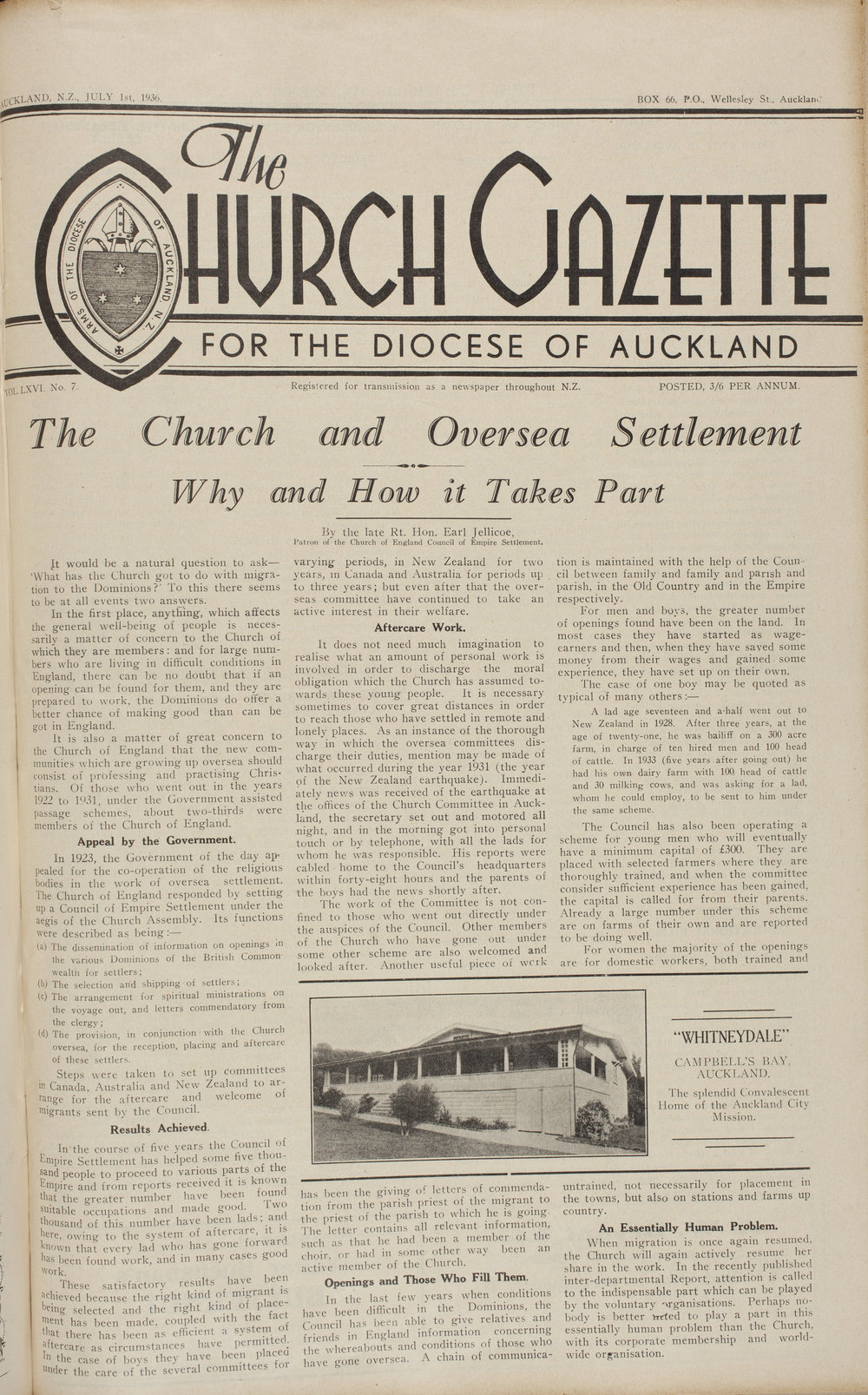 Church Gazette, Auckland: July 1936