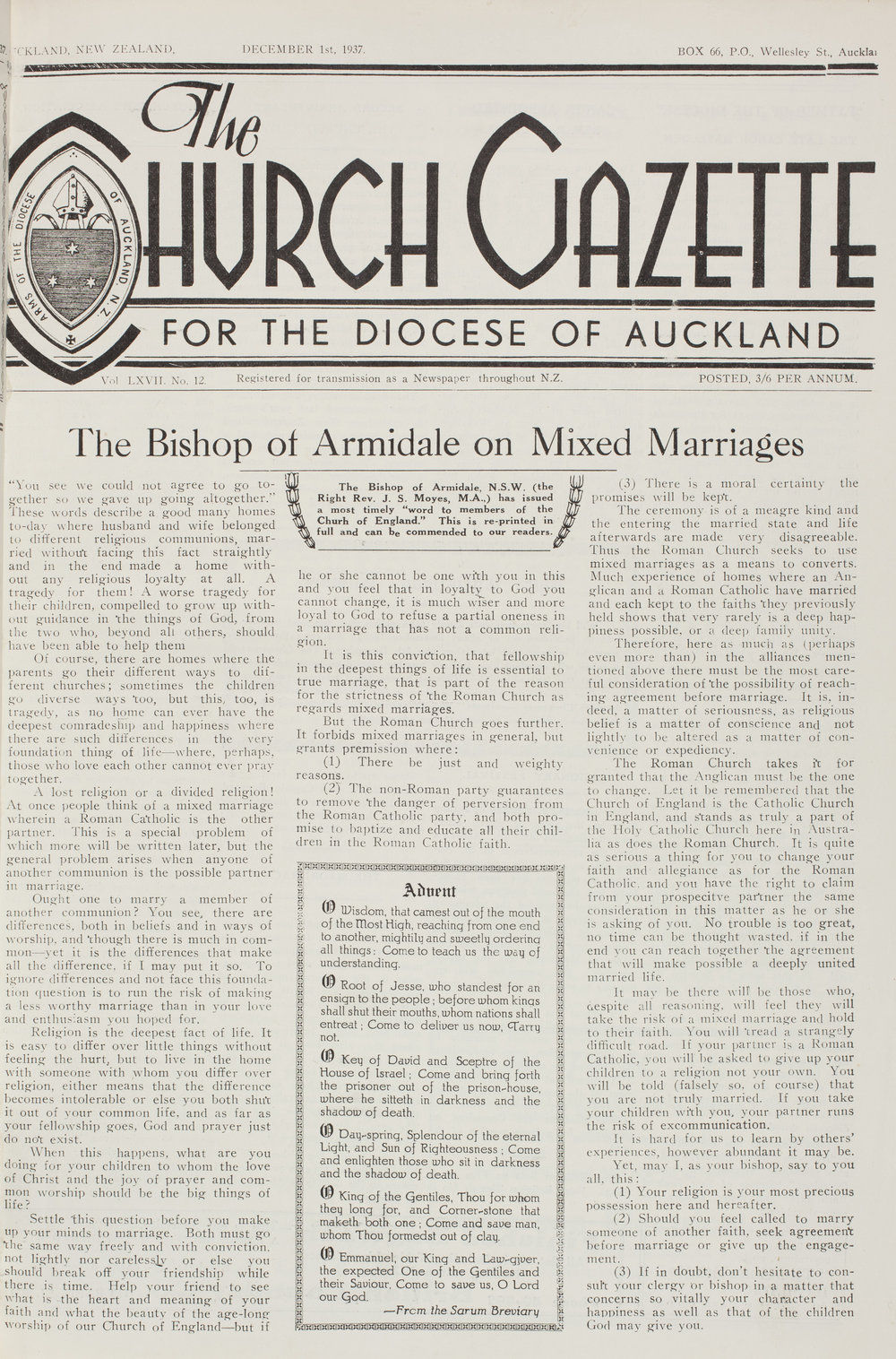 Church Gazette, Auckland: December 1937