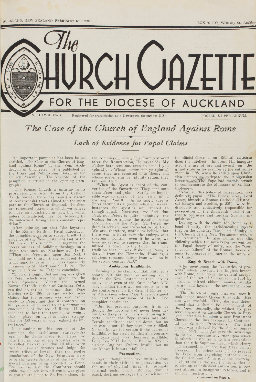 Church Gazette, Auckland: February 1938