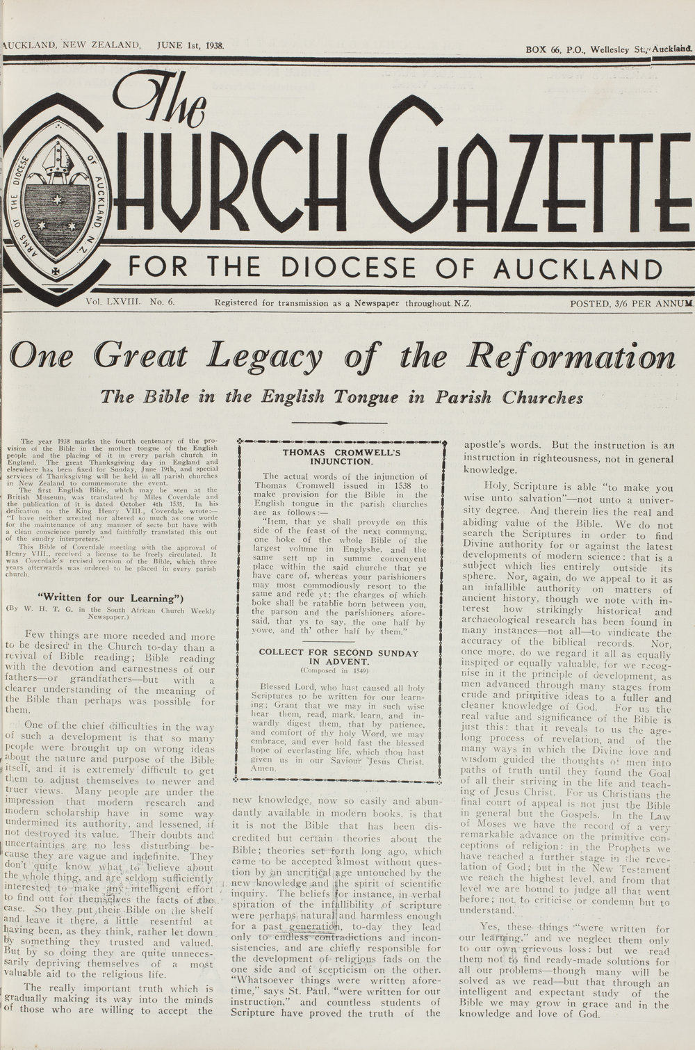 Church Gazette, Auckland: June 1938