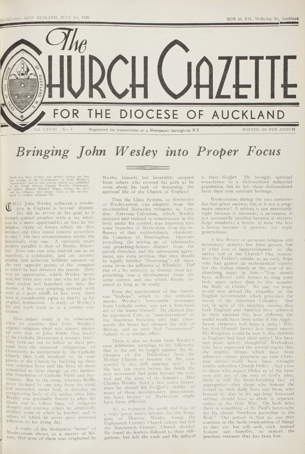 Church Gazette, Auckland: July 1938