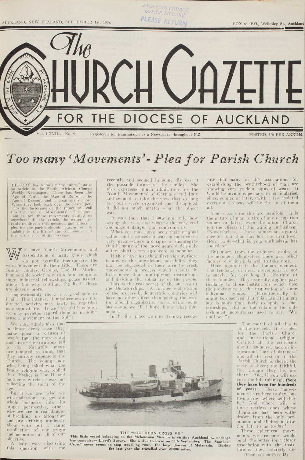 Church Gazette, Auckland: September 1938