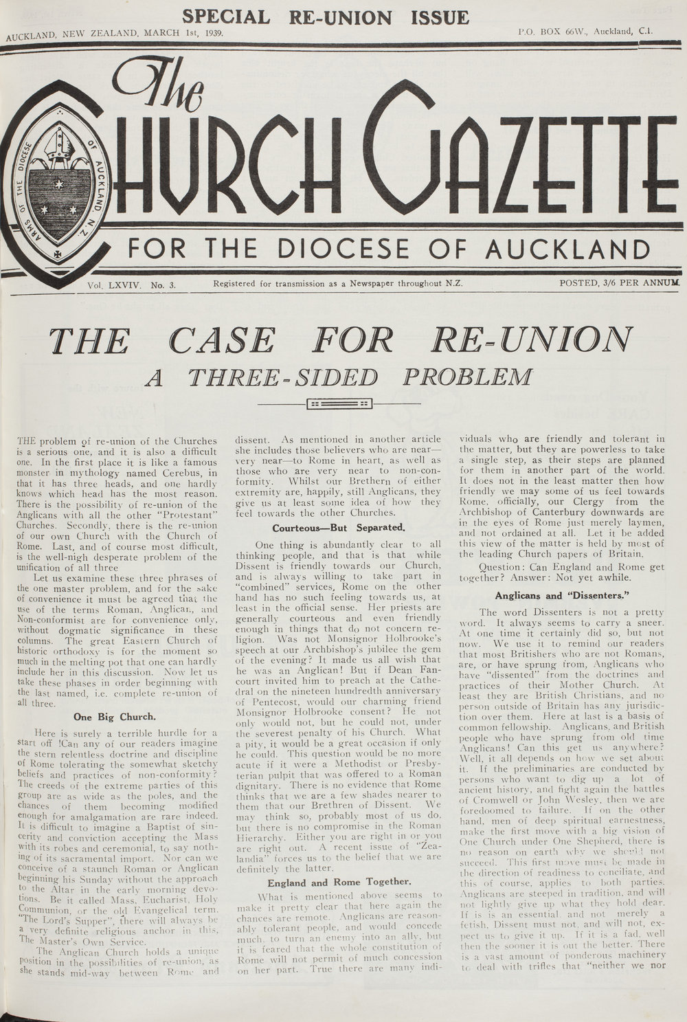 Church Gazette, Auckland: March 1939