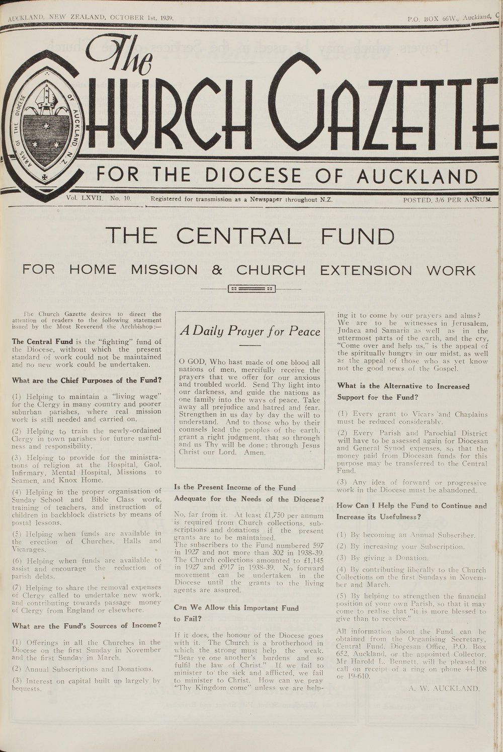Church Gazette, Auckland: October 1939
