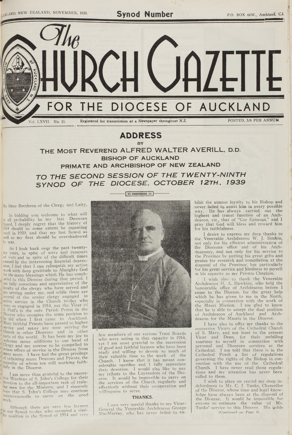 Church Gazette, Auckland: November 1939