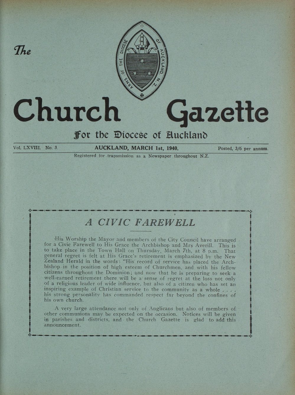 Church Gazette, Auckland: March 1940