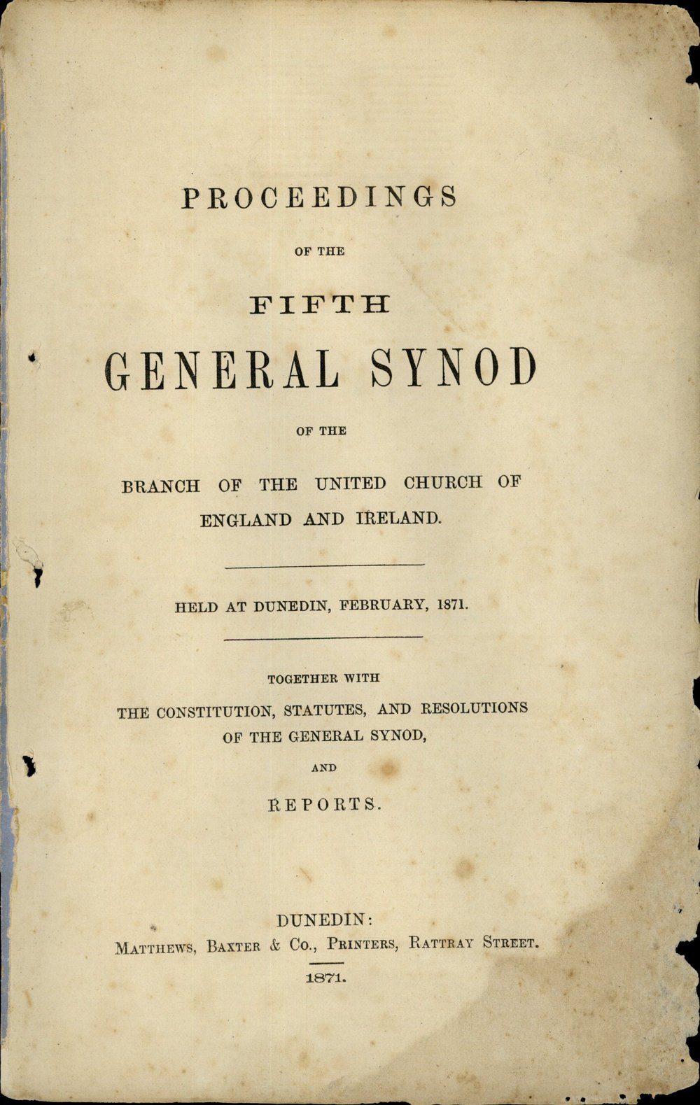 Proceedings of the General Synod:  5th General Synod, 1871