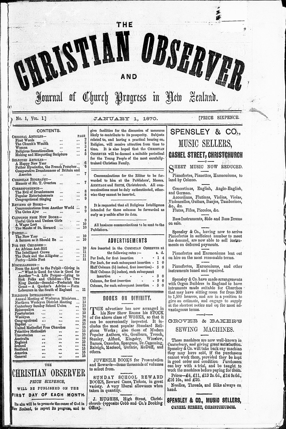 The Christian Observer: 1st January 1870