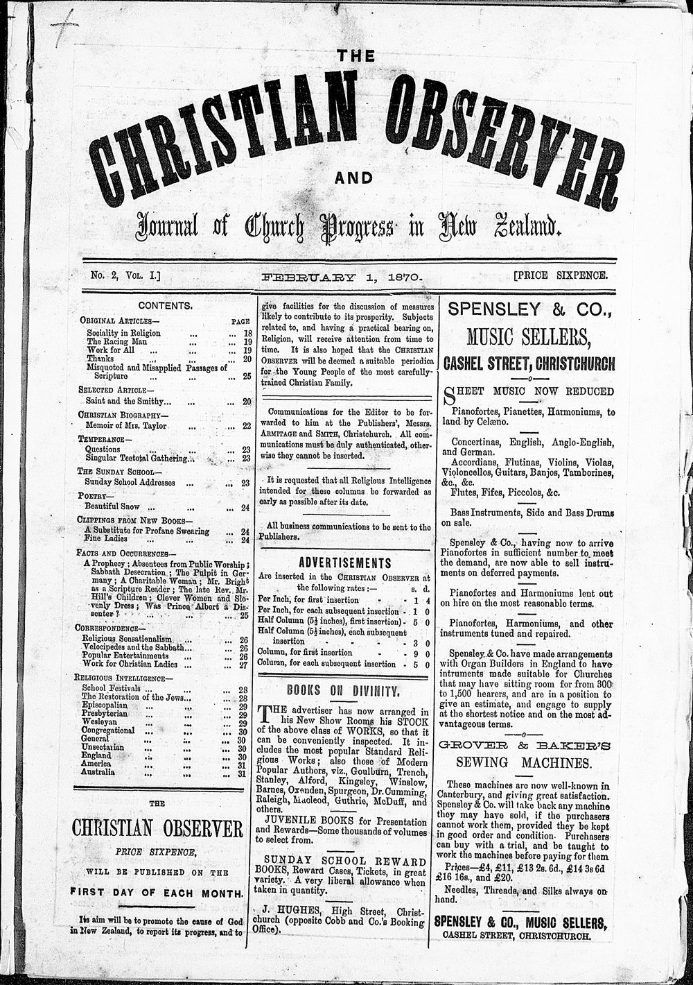 The Christian Observer: 1st February 1870