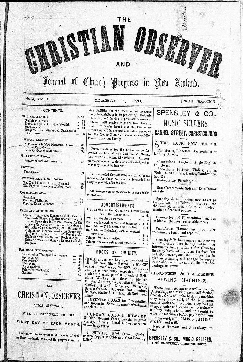 The Christian Observer: 1st March 1870