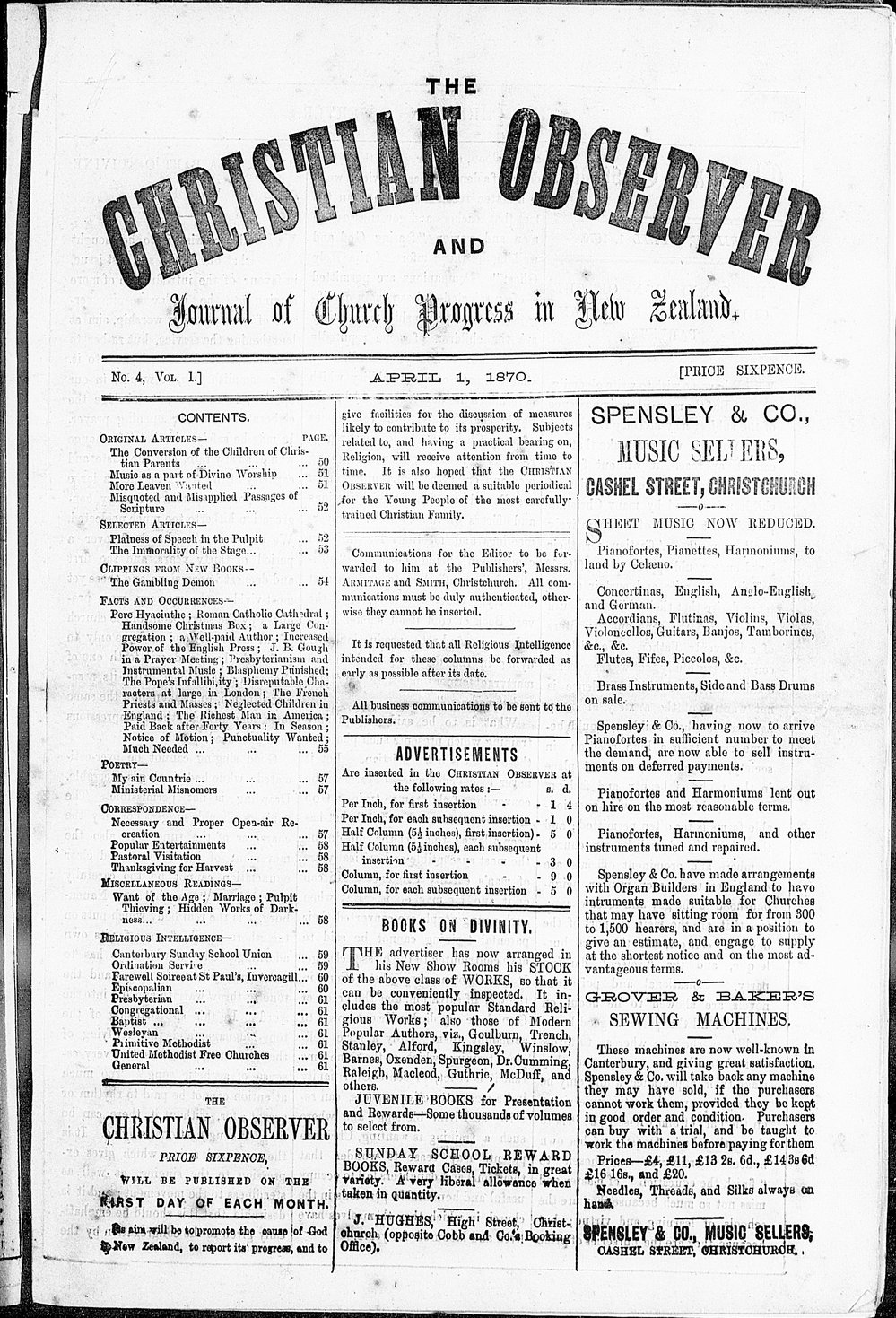 The Christian Observer: 1st April 1870