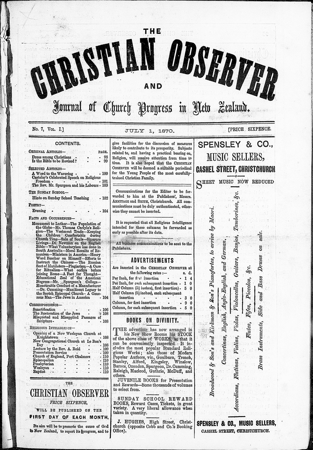 The Christian Observer: 1st July 1870