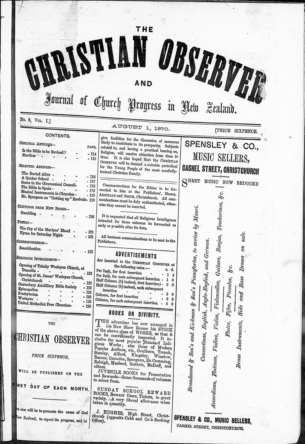 The Christian Observer: 1st August 1870