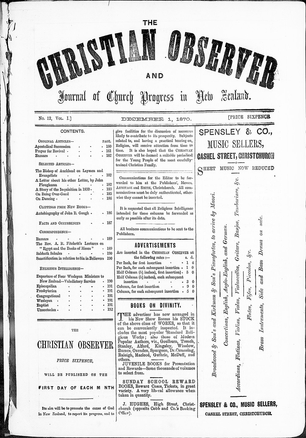 The Christian Observer: 1st December 1870