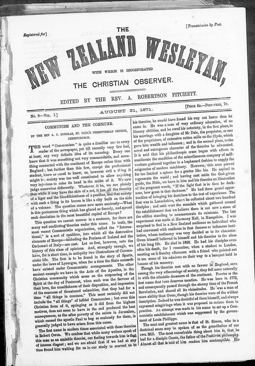 The New Zealand Wesleyan: 31st August 1871