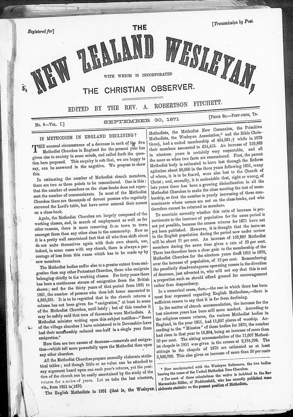 The New Zealand Wesleyan: 30th September 1871