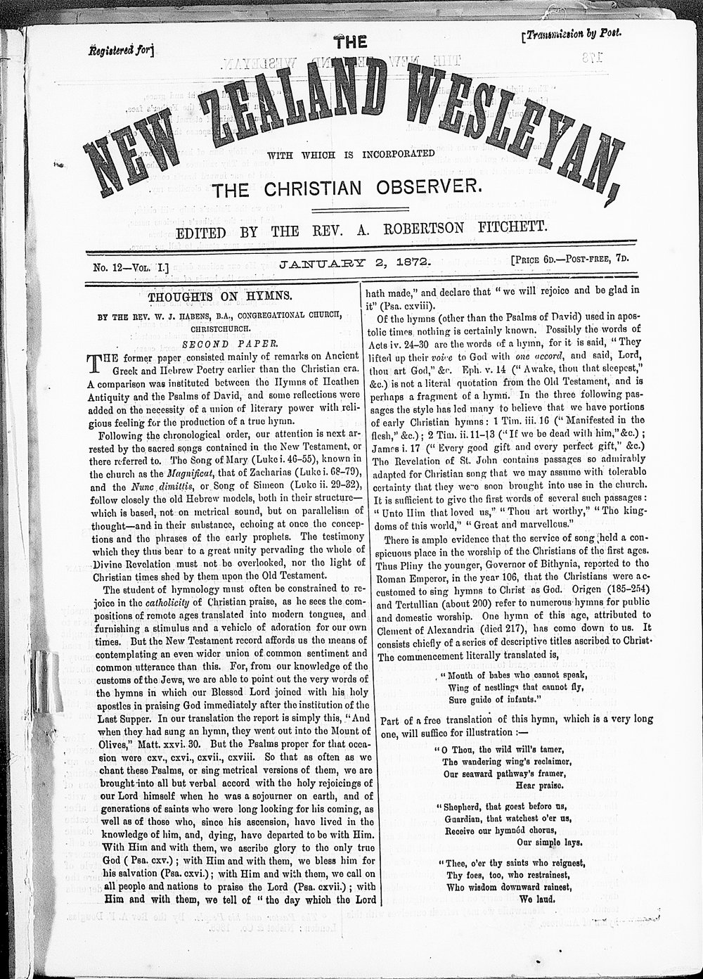 The New Zealand Wesleyan: 2nd January 1872